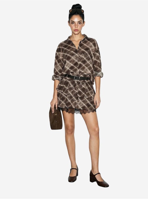 Ensemble chemise à carreaux oversize et jupe courte à jambes larges lucci - Kiabi