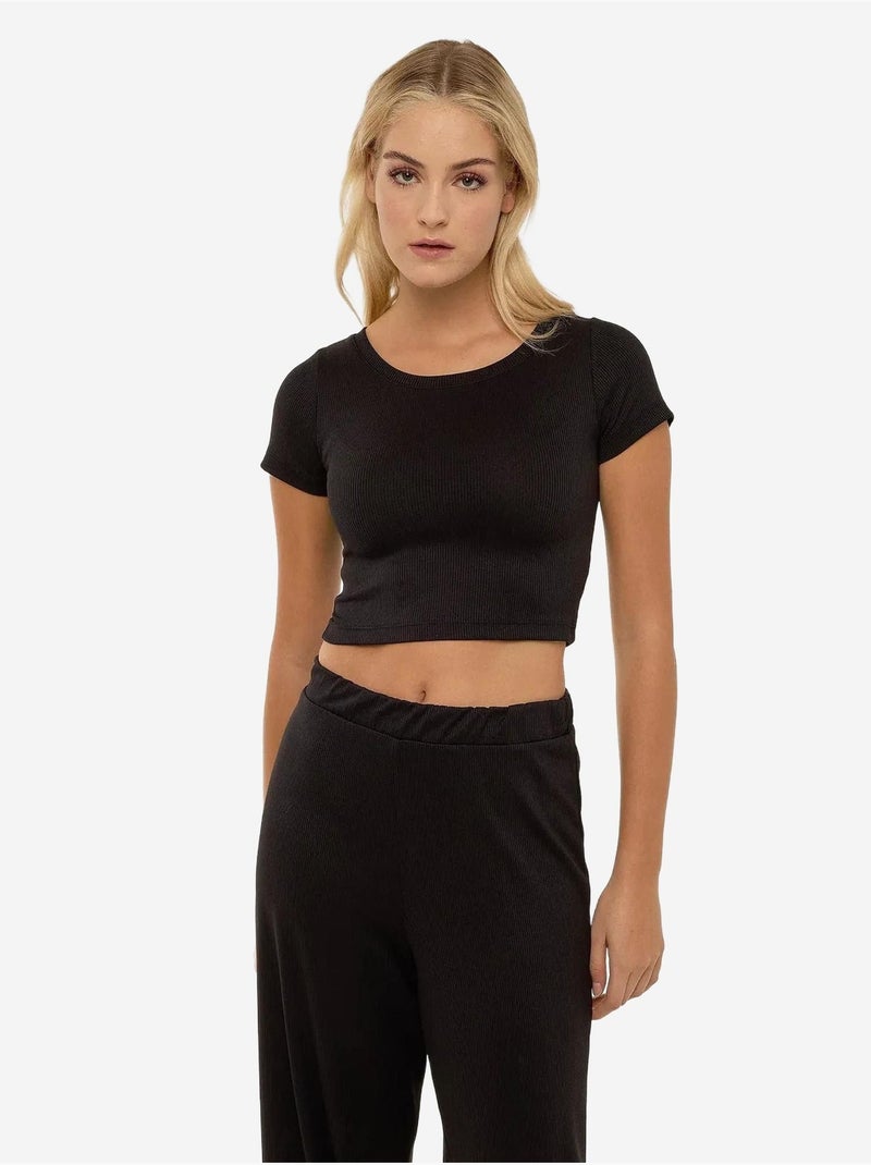 Ensemble chemise courte en tricot et pantalon à ceinture élastique Noir - Kiabi