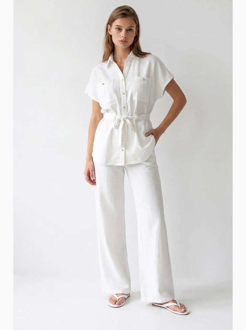 Ensemble chemise et pantalon large en coton mixray Blanc - Kiabi