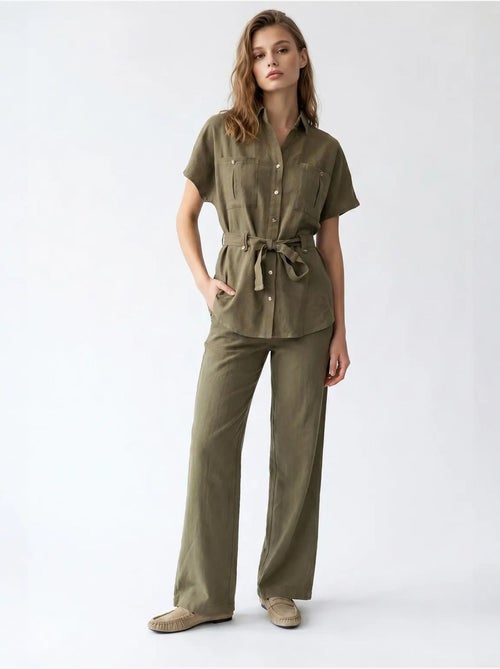 Ensemble chemise et pantalon large en coton mixray - Kiabi