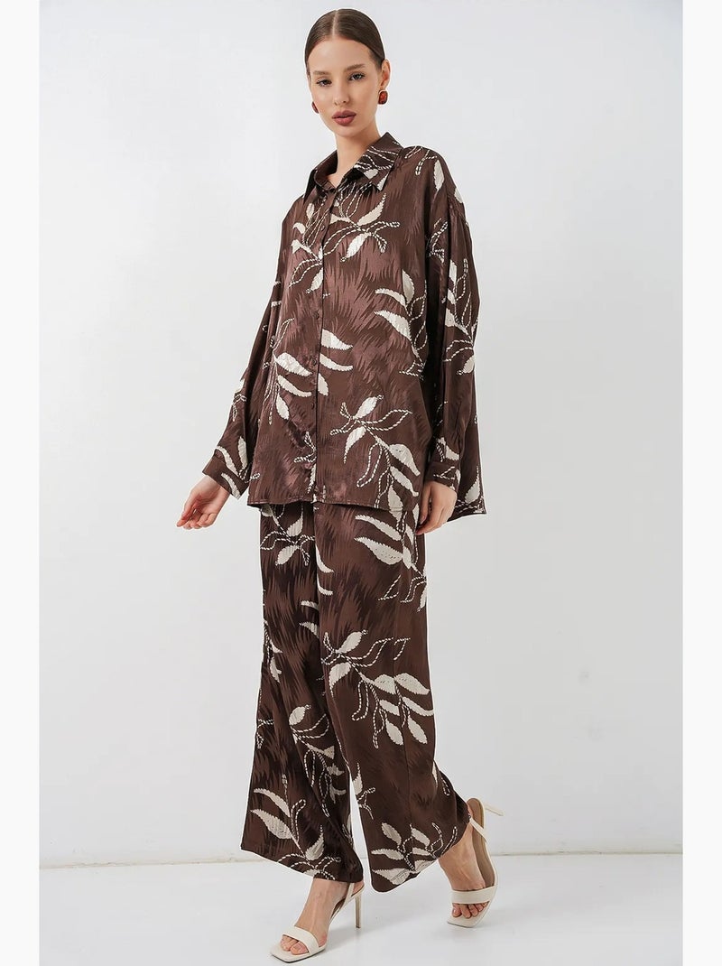 Ensemble chemise et pantalon large en viscose à fleurs bdart Marron chocolat - Kiabi