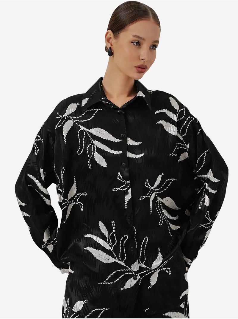Ensemble chemise et pantalon large en viscose à fleurs bdart Noir - Kiabi