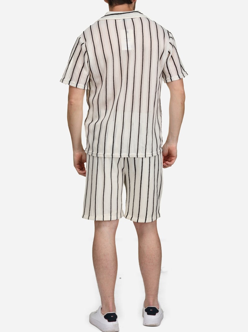 Ensemble chemise et short à rayures - Frilivin Blanc Noir - Kiabi