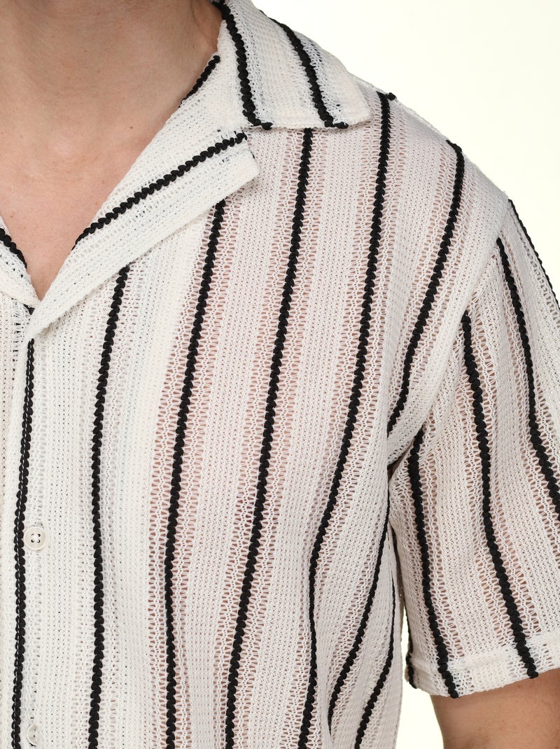 Ensemble chemise et short à rayures - Frilivin Blanc Noir - Kiabi