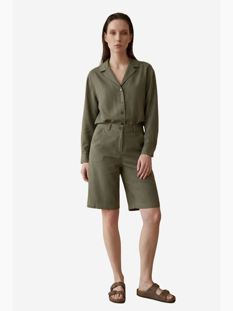 Ensemble chemise et short en popeline de coton my fashion Vert kaki - Kiabi