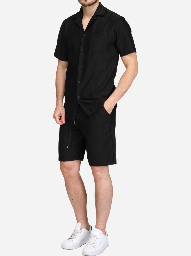 Ensemble chemise et short texturé - Frilivin Noir - Kiabi