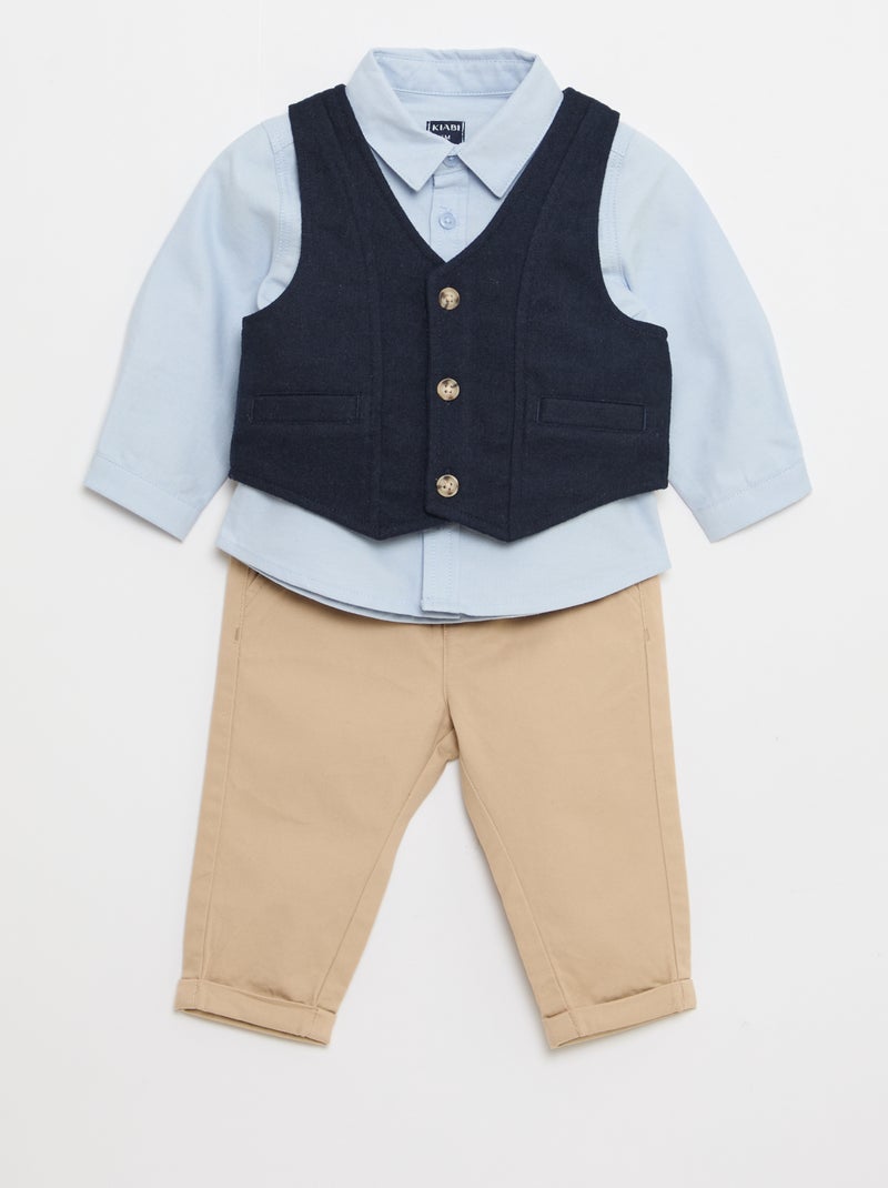 Ensemble chemise + pantalon + gilet - 3 pièces Bleu - Kiabi