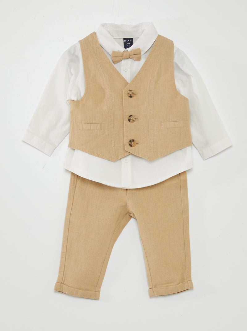 Ensemble chemise + pantalon + gilet + nœud papillon  - 3 pièces Beige - Kiabi