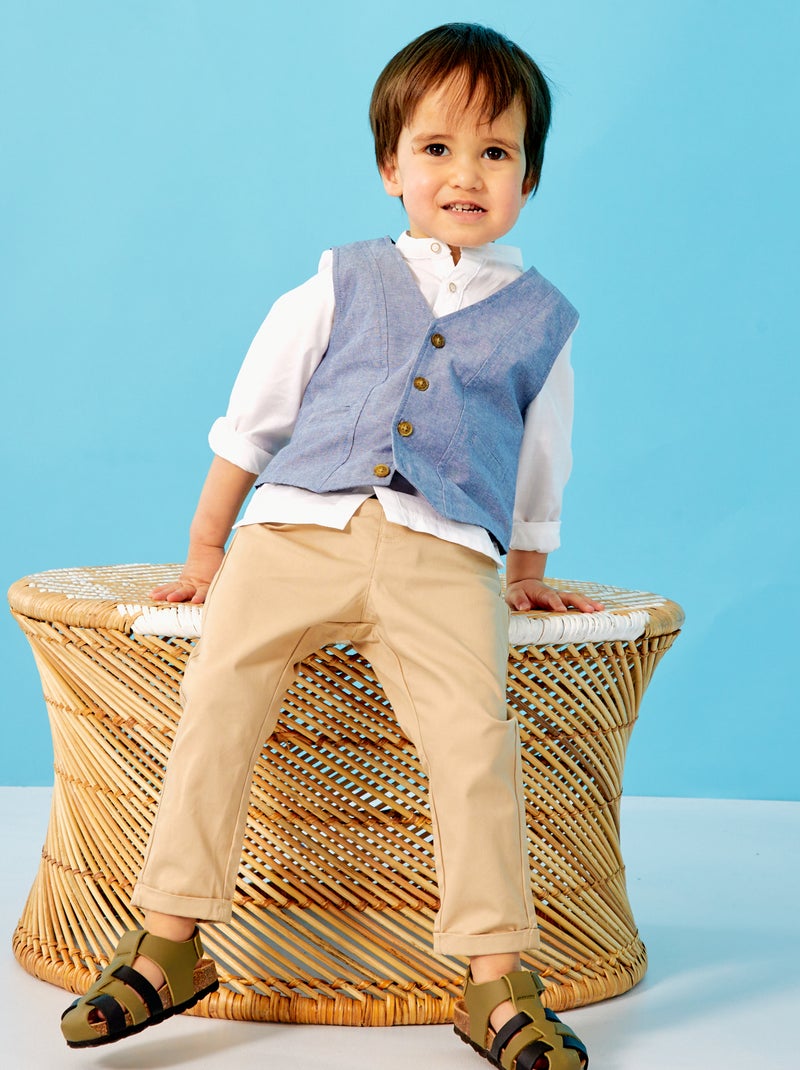Ensemble chemise + pantalon + gilet sans manches Bleu/marron/blanc - Kiabi