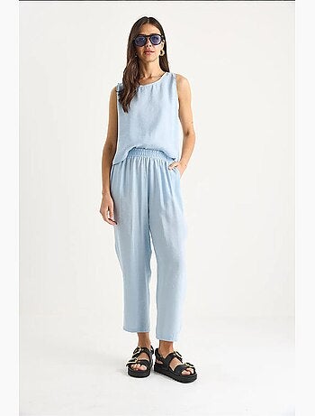 Ensemble chemisier à bretelles épaisses et pantalon à taille élastique en modal lucci