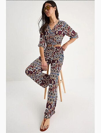 Ensemble chemisier court et pantalon à motifs bianco lucci