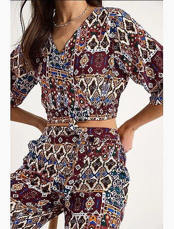 Ensemble chemisier court et pantalon à motifs bianco lucci