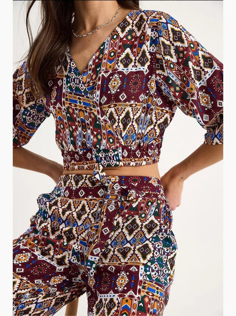 Ensemble chemisier court et pantalon à motifs bianco lucci Rouge bordeaux - Kiabi