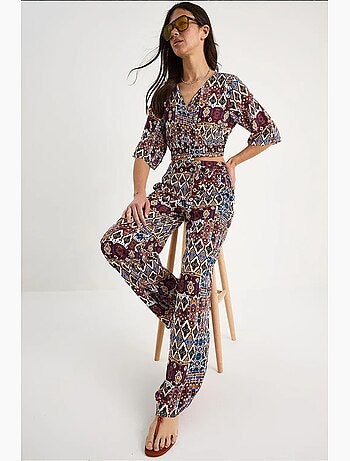 Ensemble chemisier court et pantalon à motifs lucci