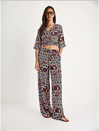 Ensemble chemisier court et pantalon à motifs lucci