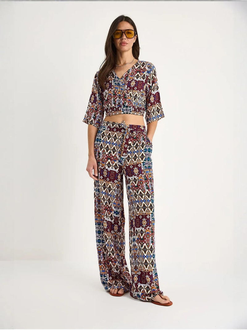 Ensemble chemisier court et pantalon à motifs lucci Rouge bordeaux - Kiabi