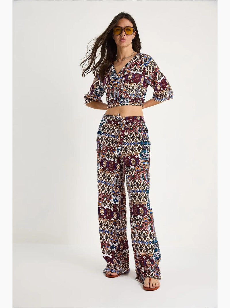 Ensemble chemisier court et pantalon à motifs lucci Rouge bordeaux - Kiabi