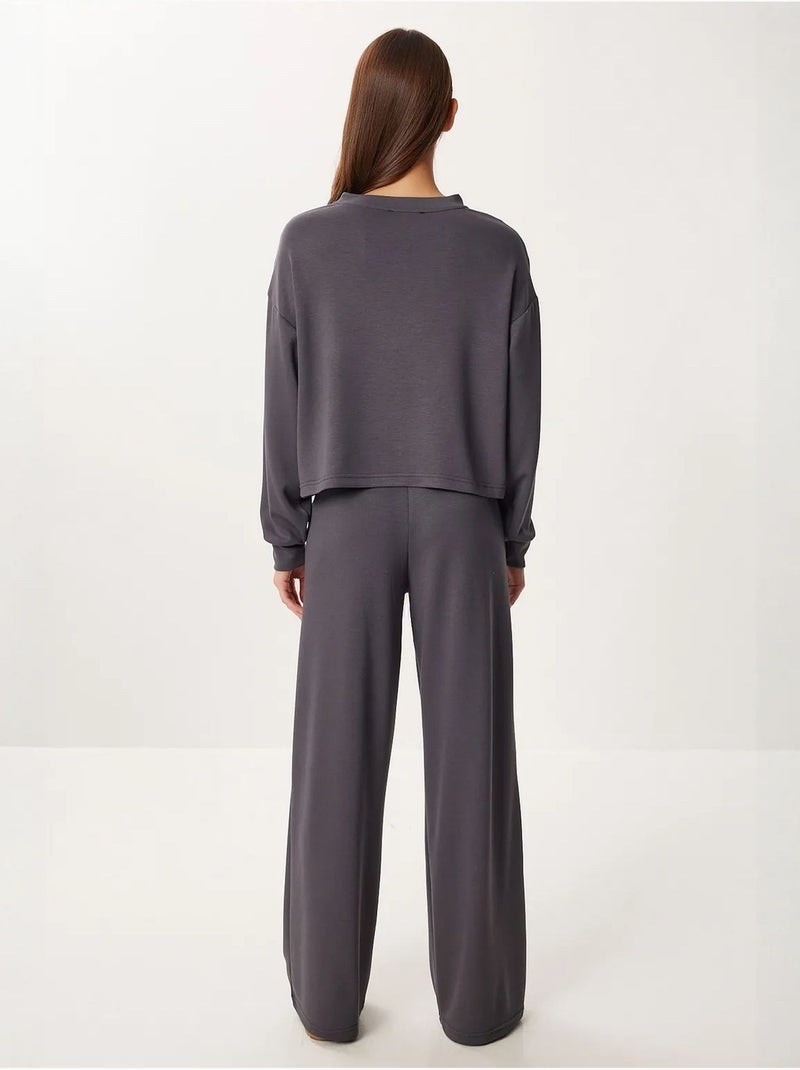 Ensemble coordonné côtelé color block avec pantalon à jambes larges istanbul Gris foncé - Kiabi