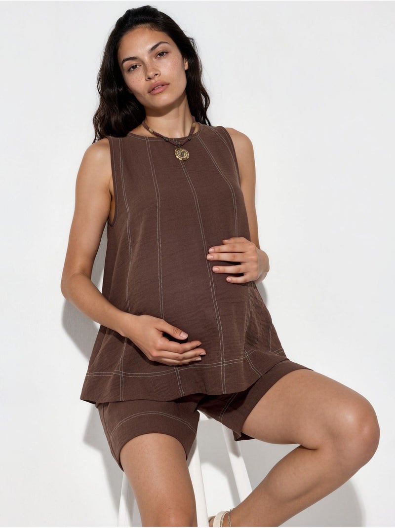 Ensemble coordonné décontracté avec détails de couture hiccup Marron chocolat - Kiabi