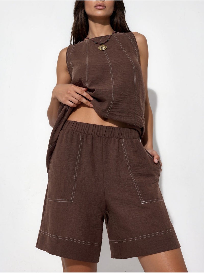 Ensemble coordonné décontracté avec détails de couture hiccup Marron chocolat - Kiabi
