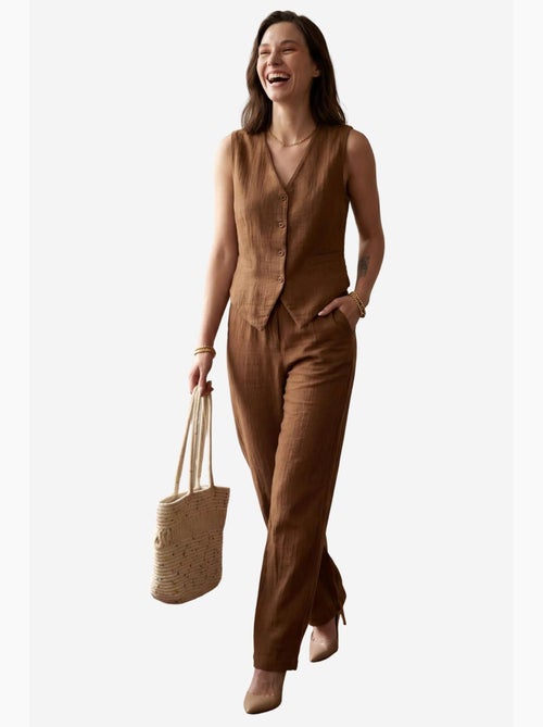 Ensemble coordonné deux pièces à col en v texturé et boutons my fashion - Kiabi