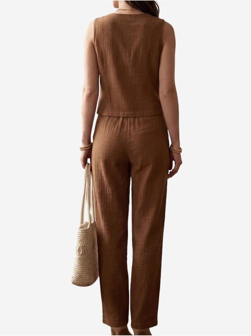 Ensemble coordonné deux pièces à col en v texturé et boutons my fashion - Kiabi