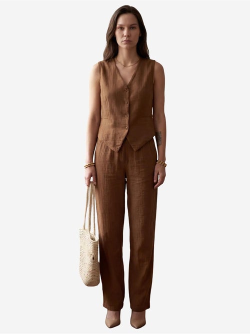 Ensemble coordonné deux pièces à col en v texturé et boutons my fashion - Kiabi