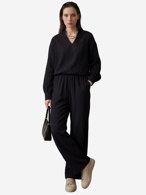 Ensemble coordonné deux pièces à jambes larges et col en v boutonné my fashion - Kiabi