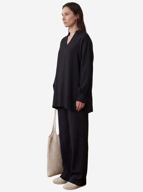 Ensemble coordonné deux pièces à jambes larges et col en v boutonné my fashion - Kiabi