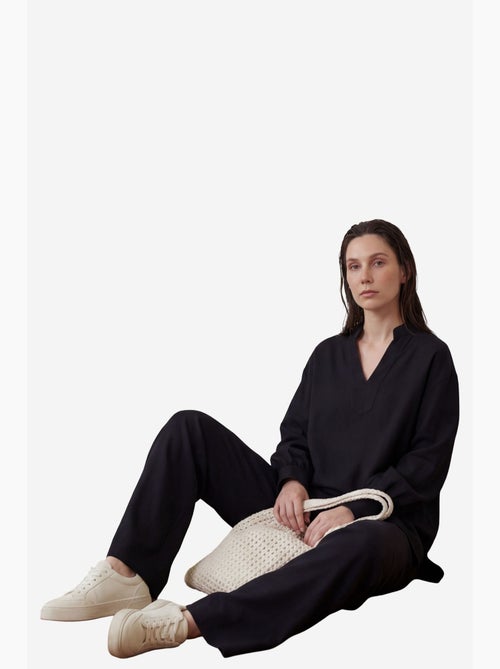 Ensemble coordonné deux pièces à jambes larges et col en v boutonné my fashion - Kiabi