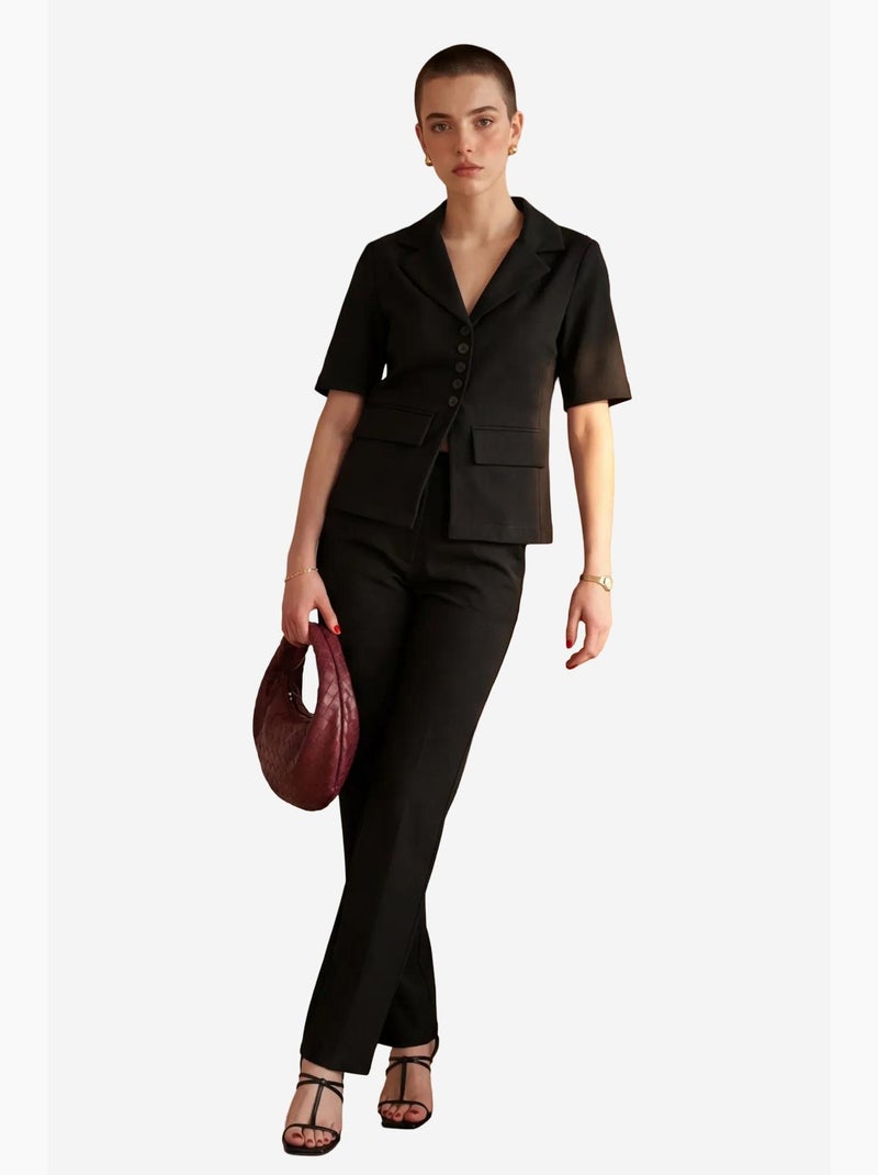 Ensemble coordonné deux pièces avec col de veste my fashion Noir - Kiabi