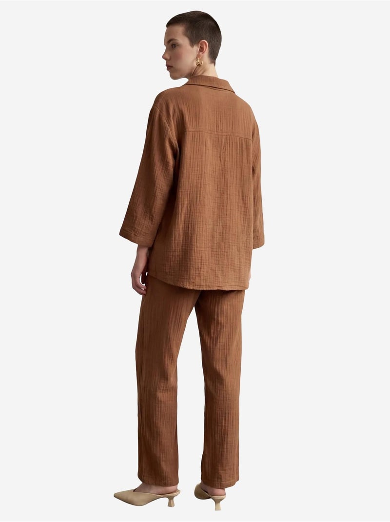 Ensemble coordonné deux pièces en coton tissé avec fermeture à boutons my fashion Marron clair - Kiabi
