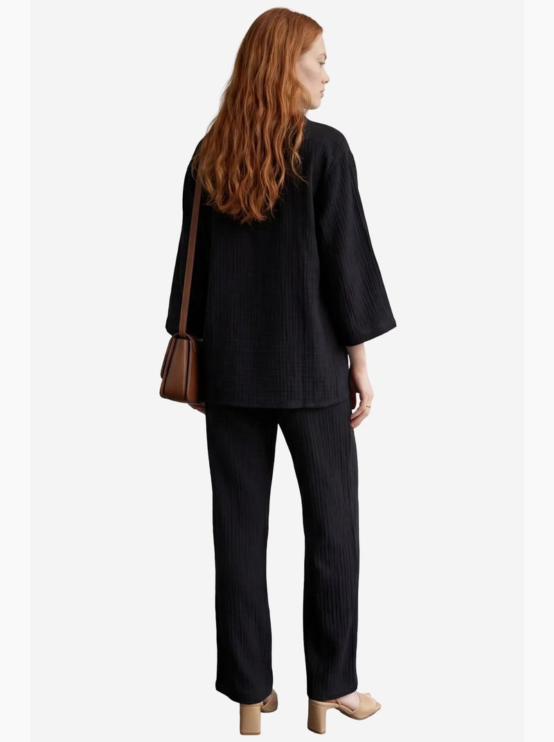 Ensemble coordonné deux pièces en coton tissé avec fermeture à boutons my fashion Noir - Kiabi