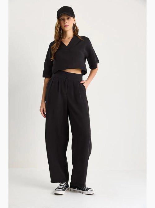Ensemble coordonné deux pièces en maille à col v et pantalon à jambes larges lucci - Kiabi