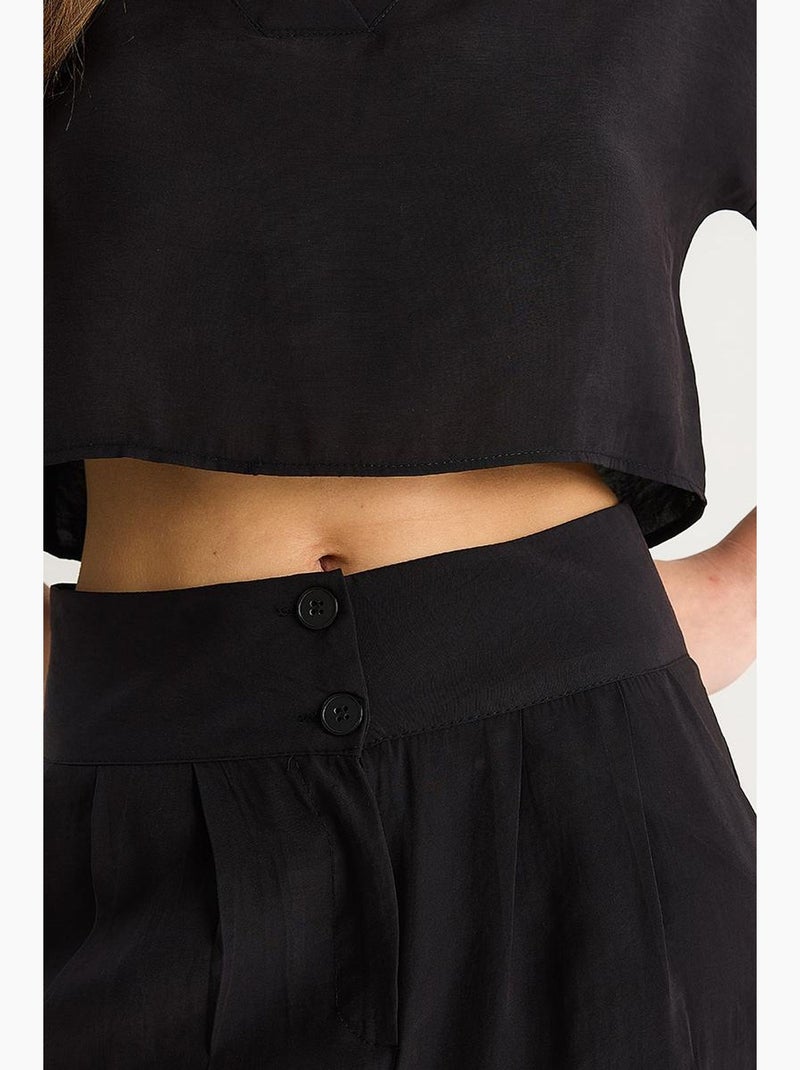 Ensemble coordonné deux pièces en maille à col v et pantalon à jambes larges lucci Noir - Kiabi
