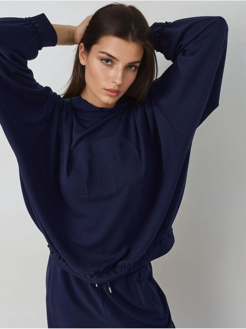 Ensemble coordonné deux pièces oversize à capuche et taille haute hiccup Bleu marine - Kiabi