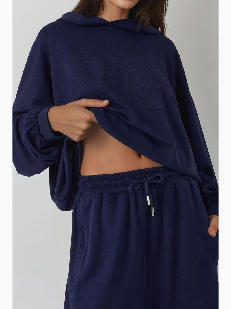Ensemble coordonné deux pièces oversize à capuche et taille haute hiccup Bleu marine - Kiabi