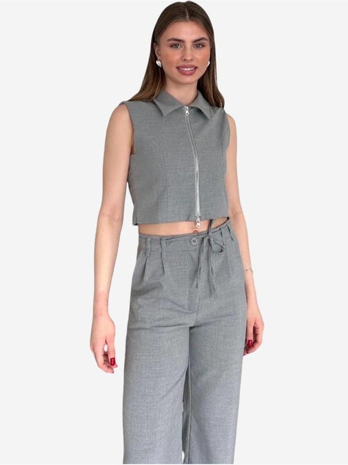 Ensemble coordonné deux pièces taille haute jambes larges my fashion - Kiabi