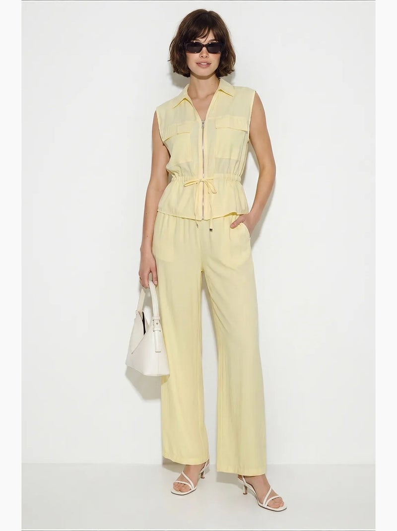 Ensemble coordonné élégant deux pièces avec gilet et pantalon large lucci Jaune citron - Kiabi