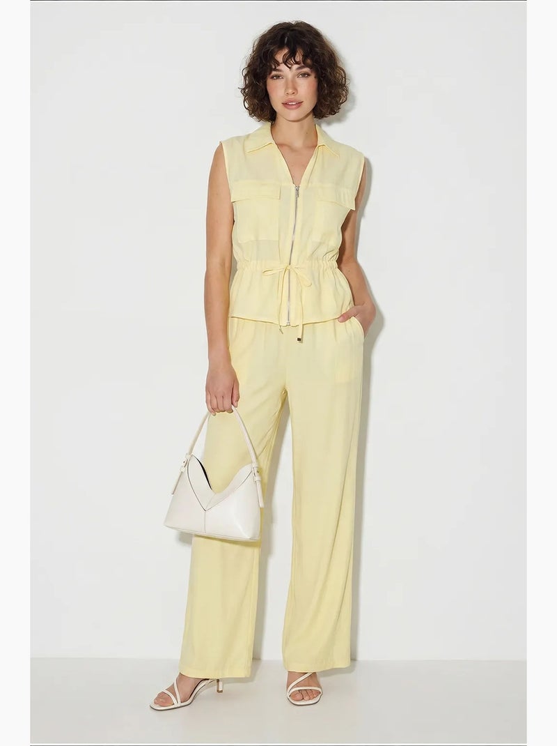 Ensemble coordonné élégant deux pièces avec gilet et pantalon large lucci Jaune citron - Kiabi