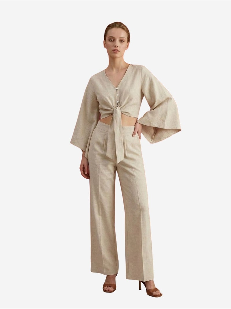 Ensemble coordonné en coton avec détail noué my fashion Beige argile - Kiabi