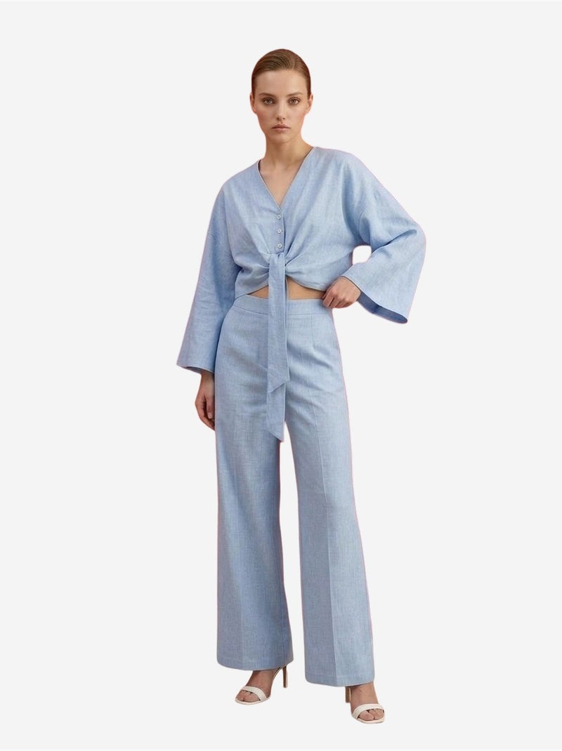 Ensemble coordonné en coton avec détail noué my fashion Bleu ciel - Kiabi