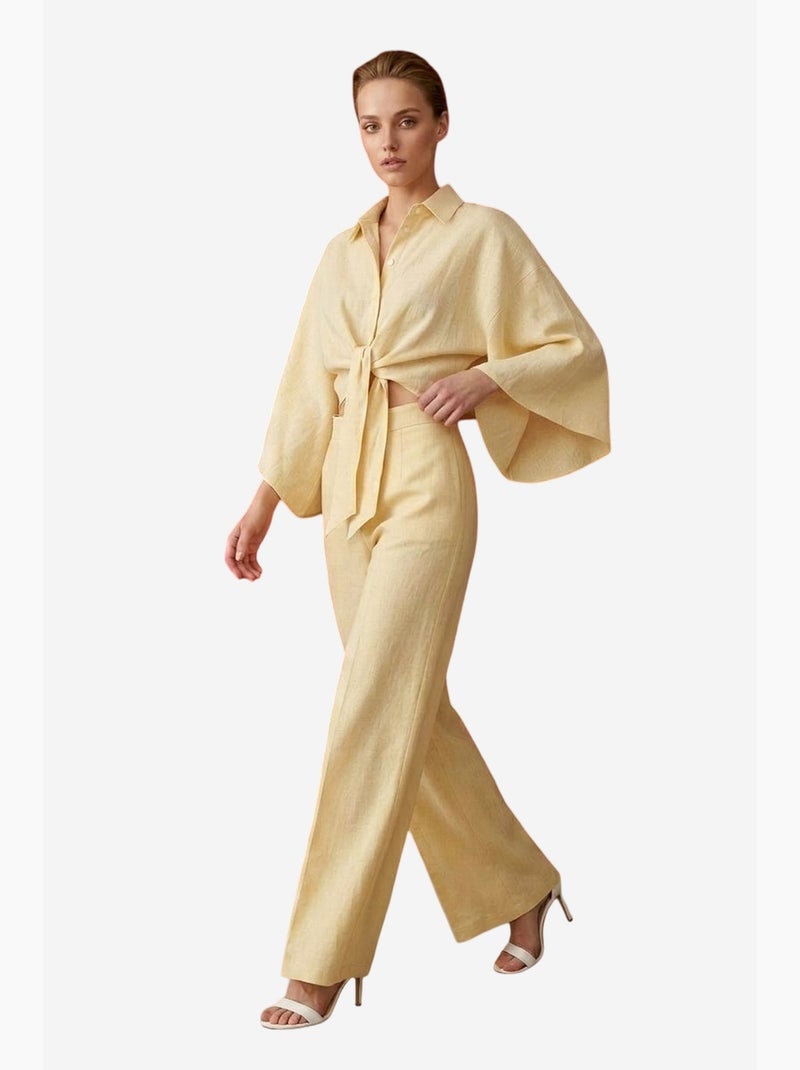 Ensemble coordonné en coton avec détail noué my fashion Jaune citron - Kiabi