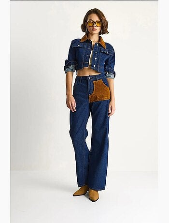 Ensemble coordonné en jean taille haute avec col chemise lucci