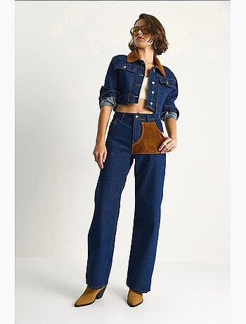 Ensemble coordonné en jean taille haute avec col chemise lucci