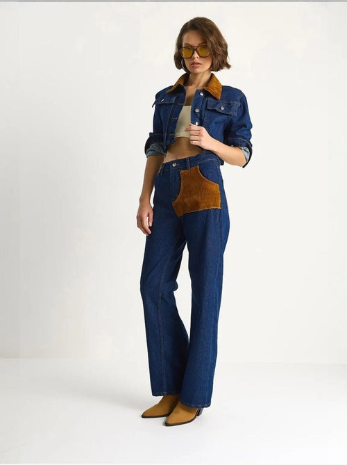 Ensemble coordonné en jean taille haute avec col chemise lucci - Kiabi