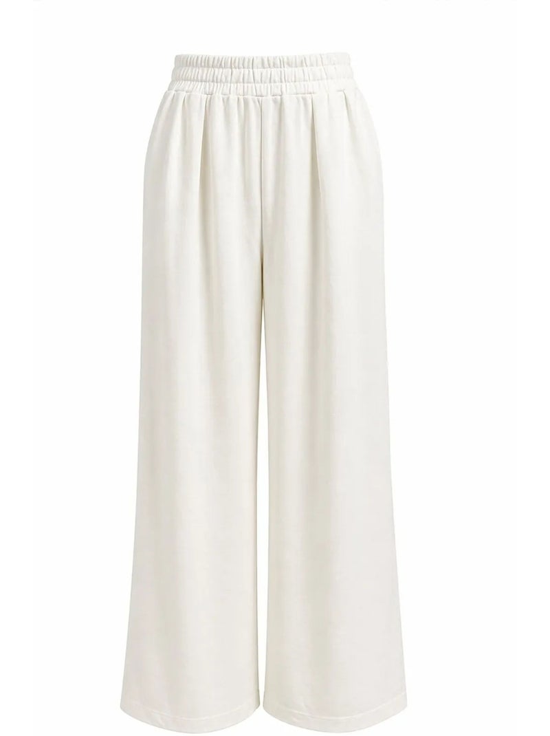 Ensemble coordonné en maille taille haute à jambe large avec encolure bateau mixray Blanc - Kiabi