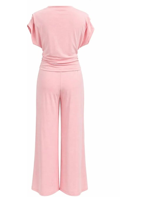 Ensemble coordonné en maille taille haute à jambe large avec encolure bateau mixray - Kiabi