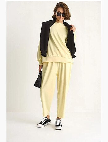 Ensemble coordonné en tricot à col ras du cou et jambes larges lucci