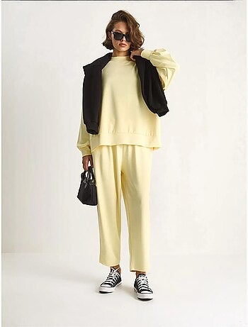 Ensemble coordonné en tricot à col ras du cou et jambes larges lucci
